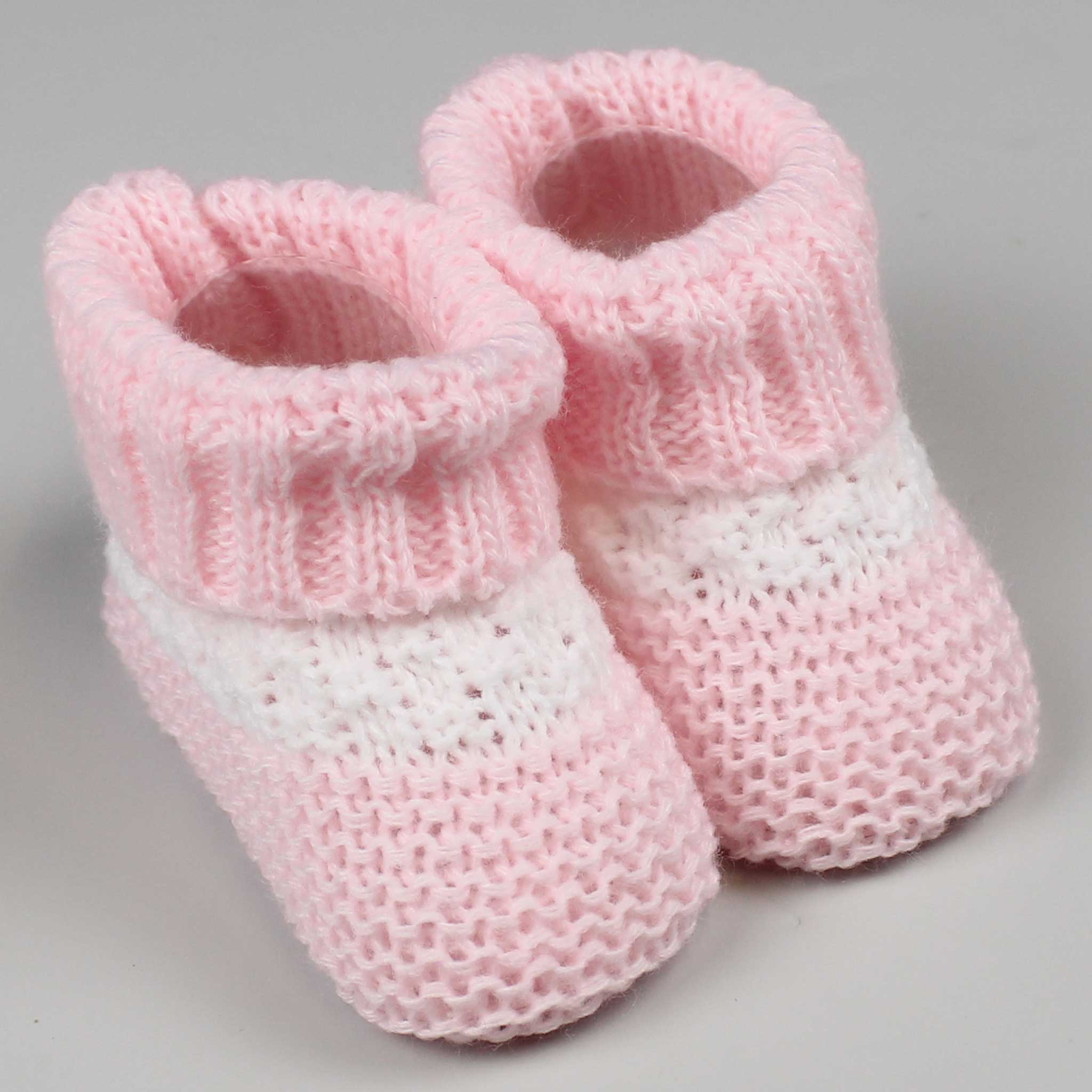 baby girls pink and white knitted booties