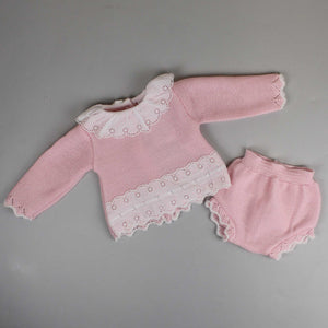 baby girls pink co ords set with collar and pants