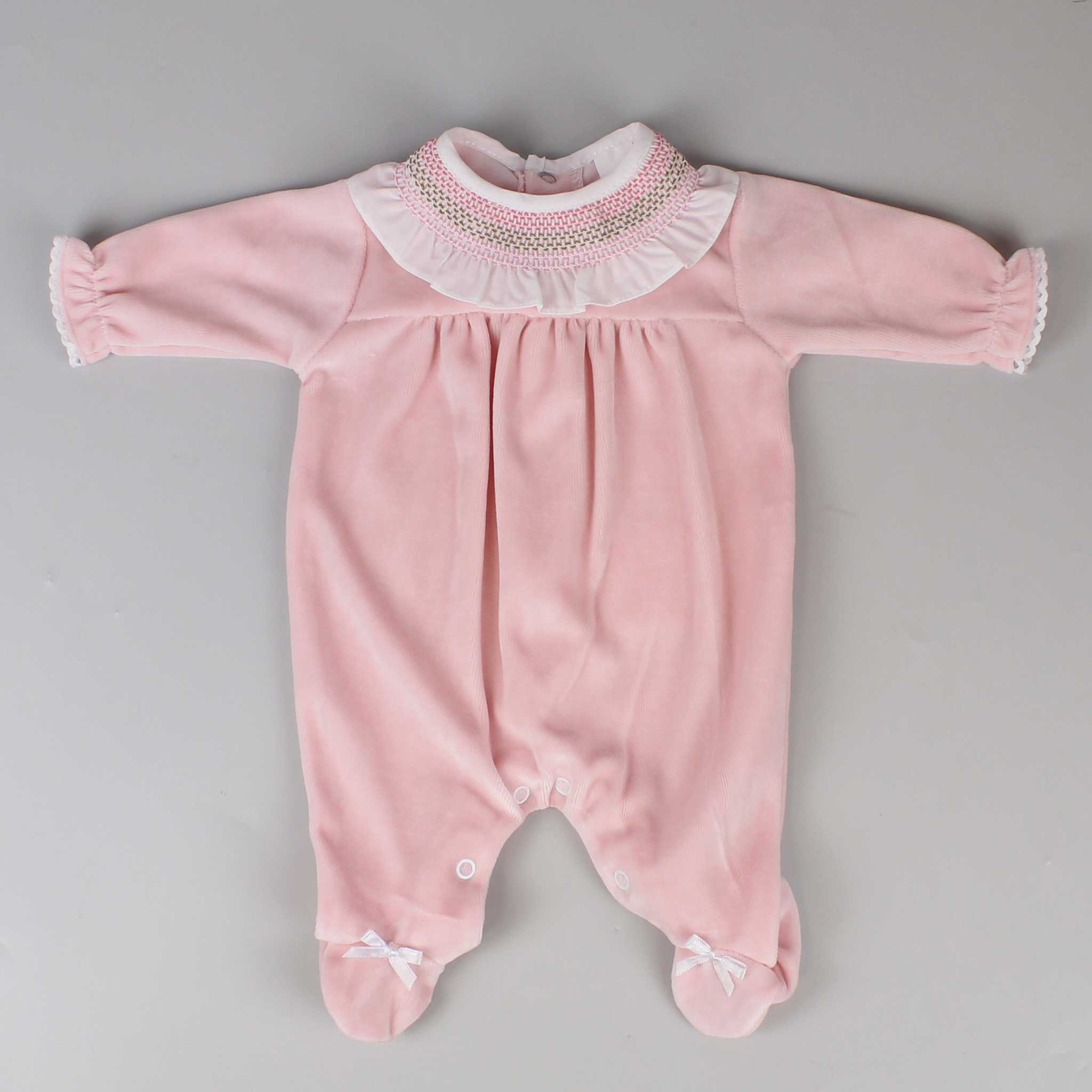 baby girls spanish style pink velour all in one sleepsuit