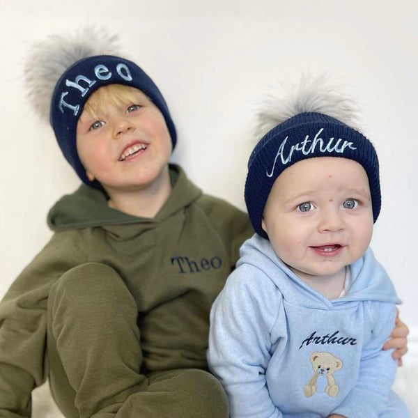 baby boys personalised hat in navy