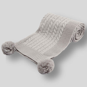 Baby Blanket Cable Knit Wrap Pom Pom