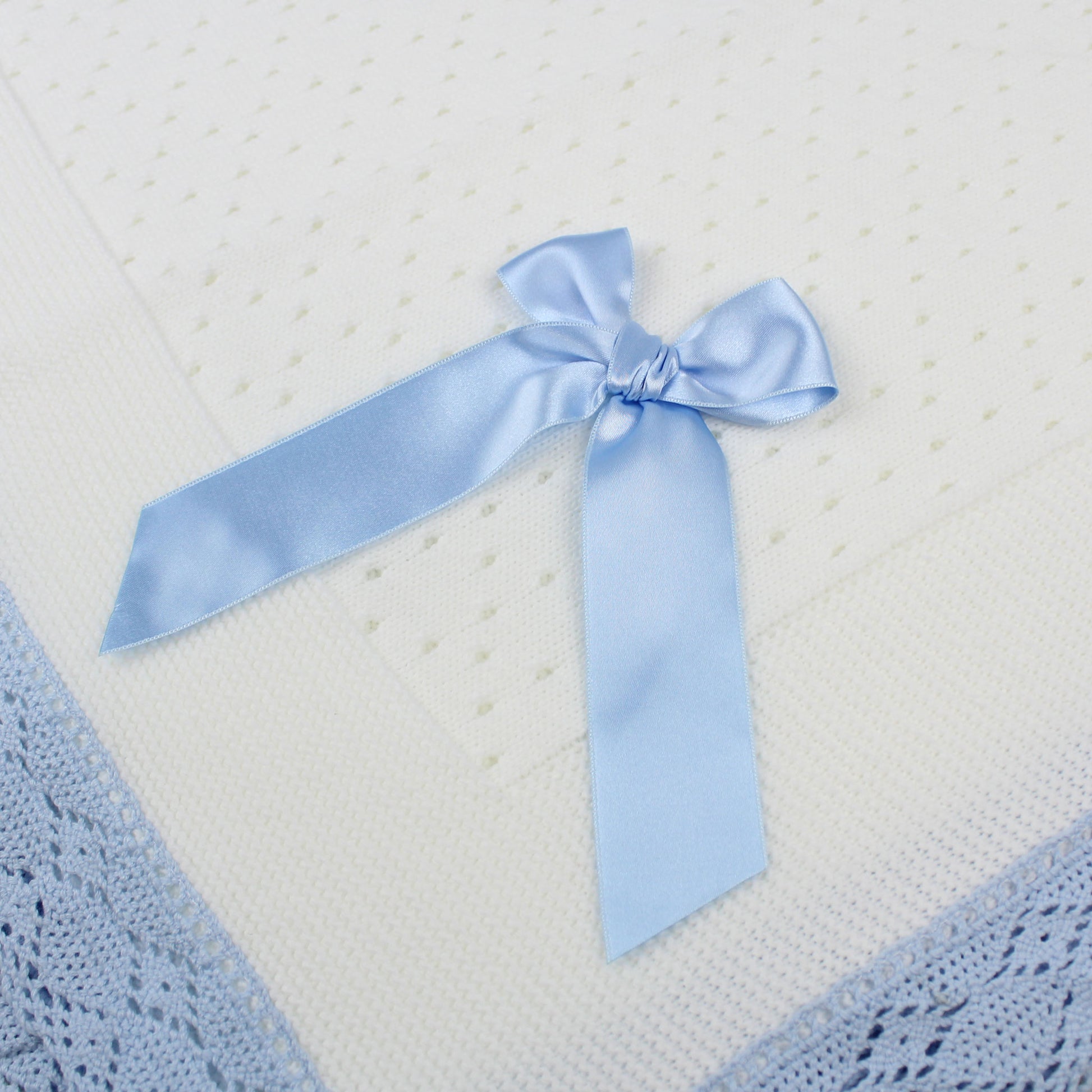 White and Blue Shawl with Bow