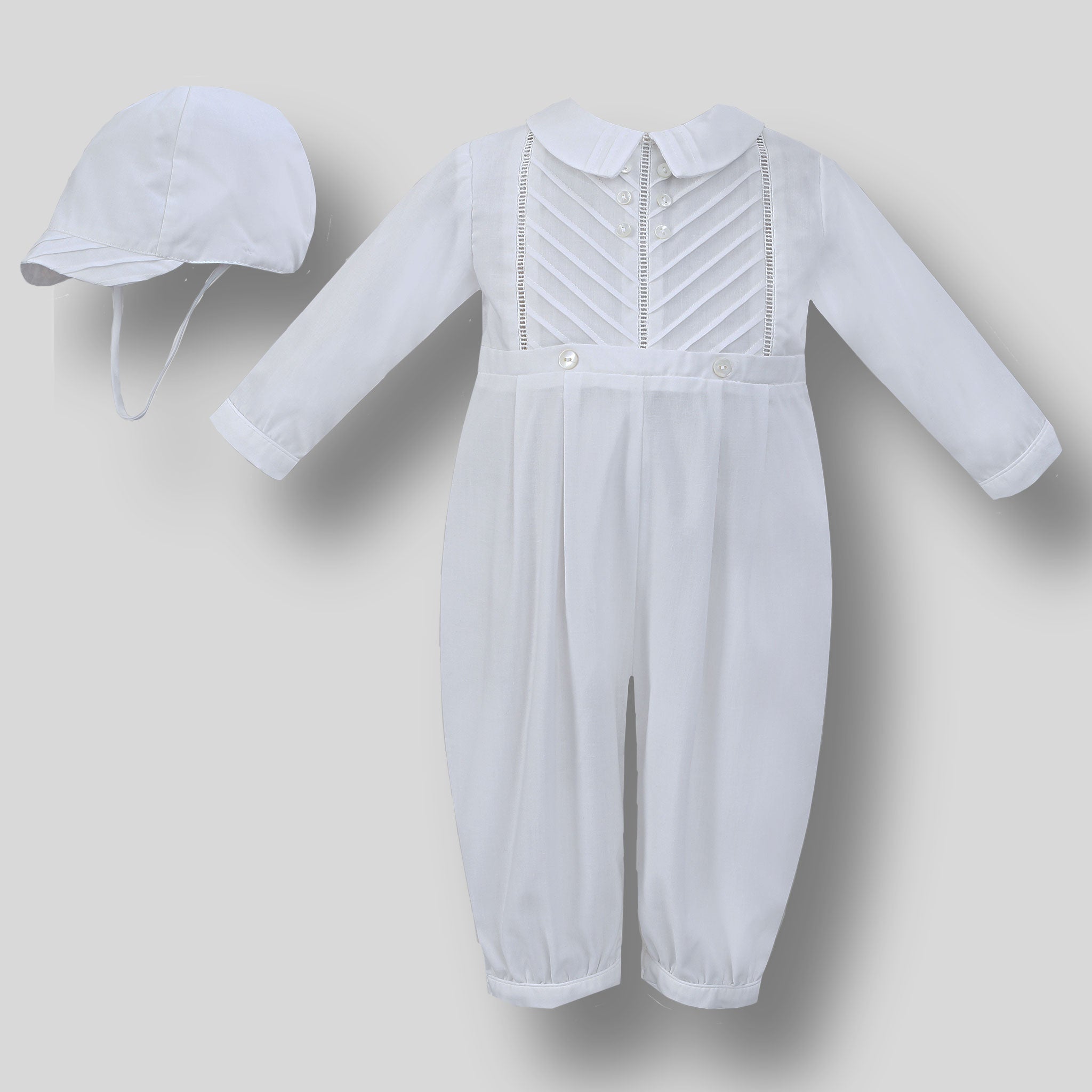 Baby Boy White Romper with matching cap - Christening - Sarah Louise C3001