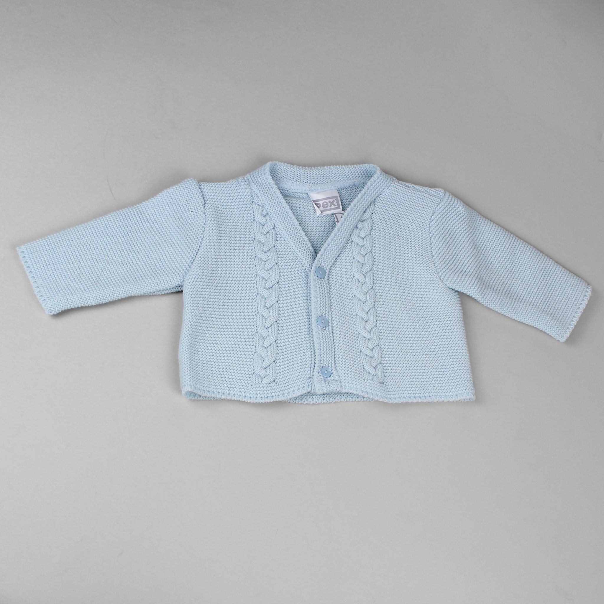 Baby boys blue cable knit cardigan by Pex