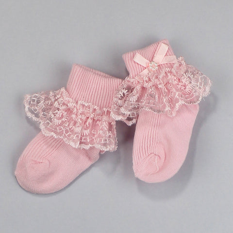 pink baby girls frilly socks