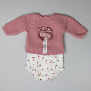 2 piece dusky pink with white rabbit jam pants 