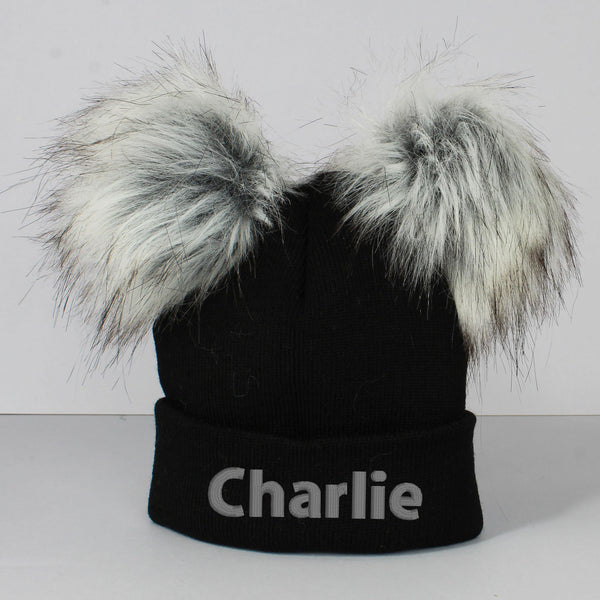 double black pom hat personalised