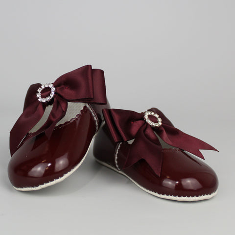 baby girls burgundy diamante shoes