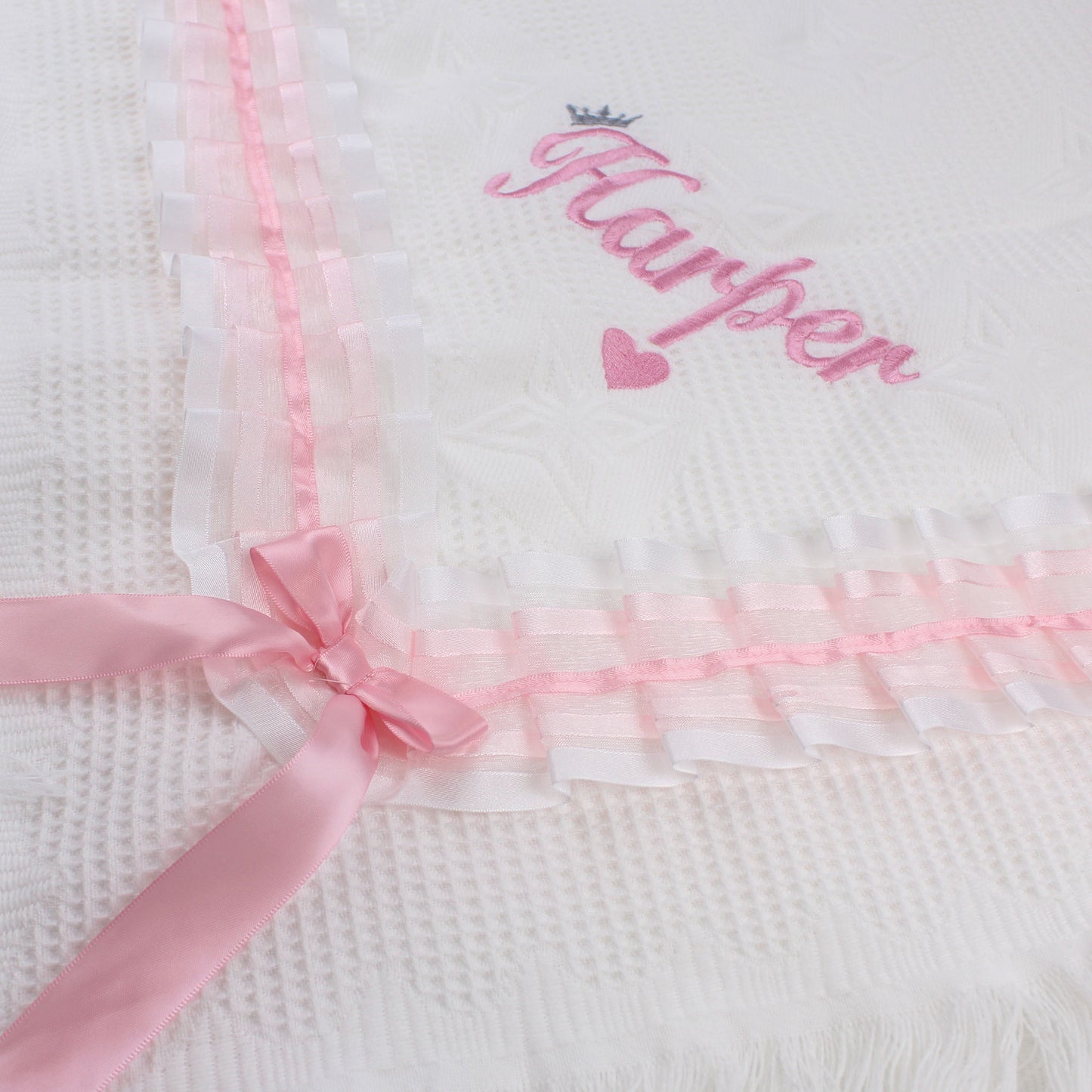 White and pink shawl with trimmings