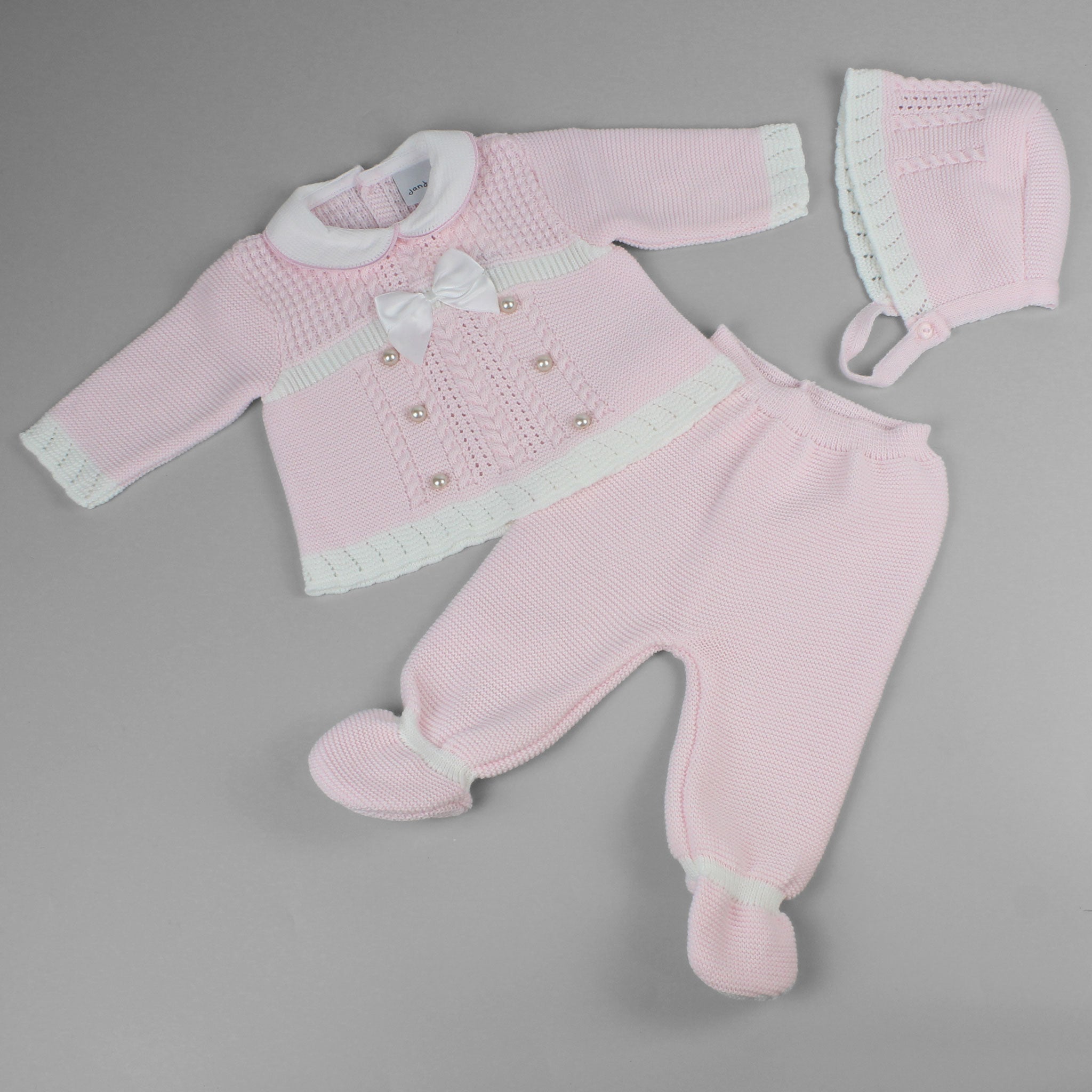three piece knitted pink outfit