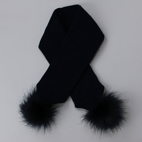 Navy Blue Baby Scarf with Navy Blue Faux Fur pom poms