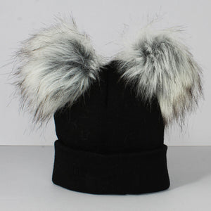 Black Double Pom Hat - 2 to 6 years