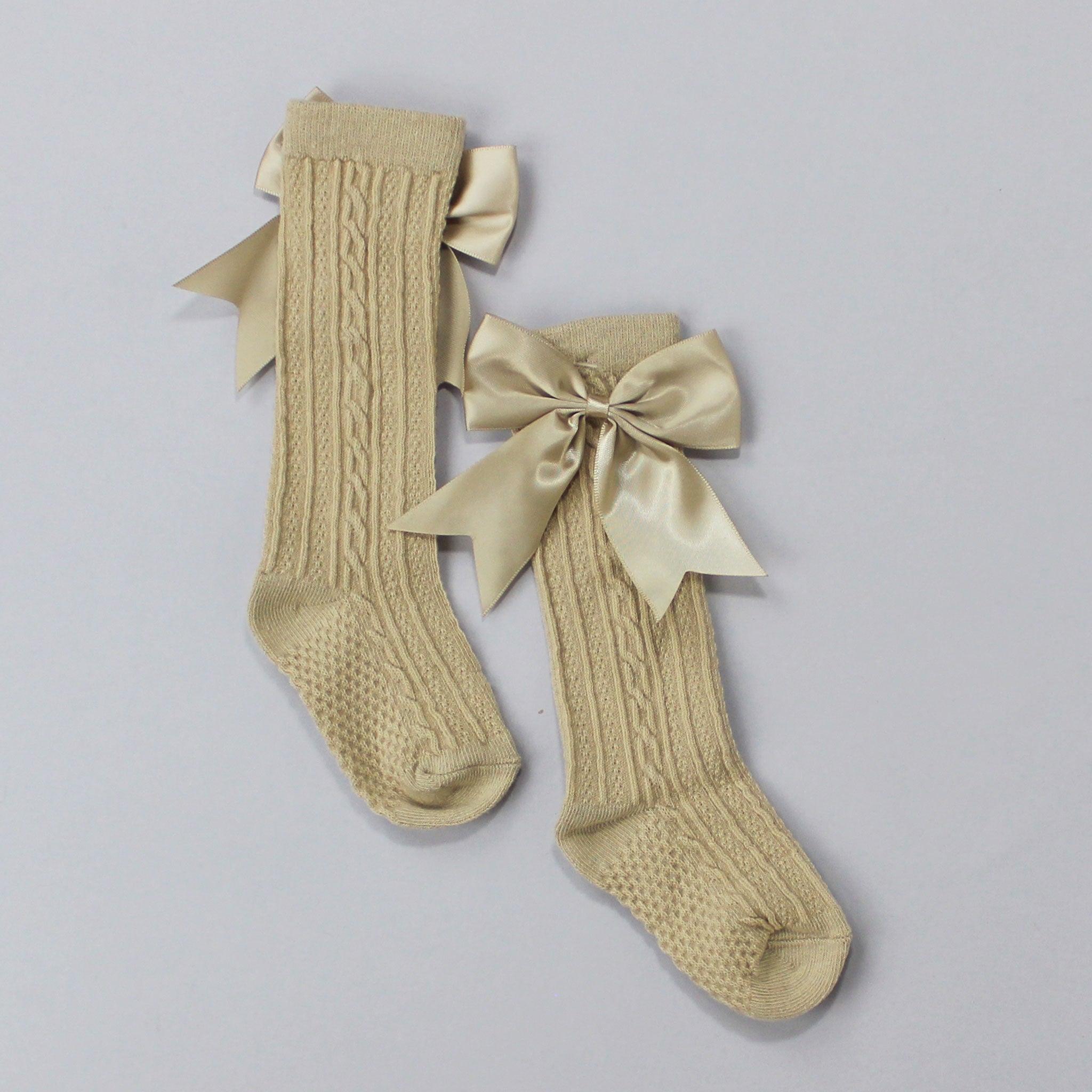beige high knee ribbon socks baby girl