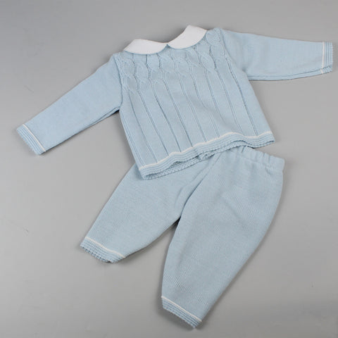 Baby Boys two piece Blue Knitted Outfit- Pex Rowan