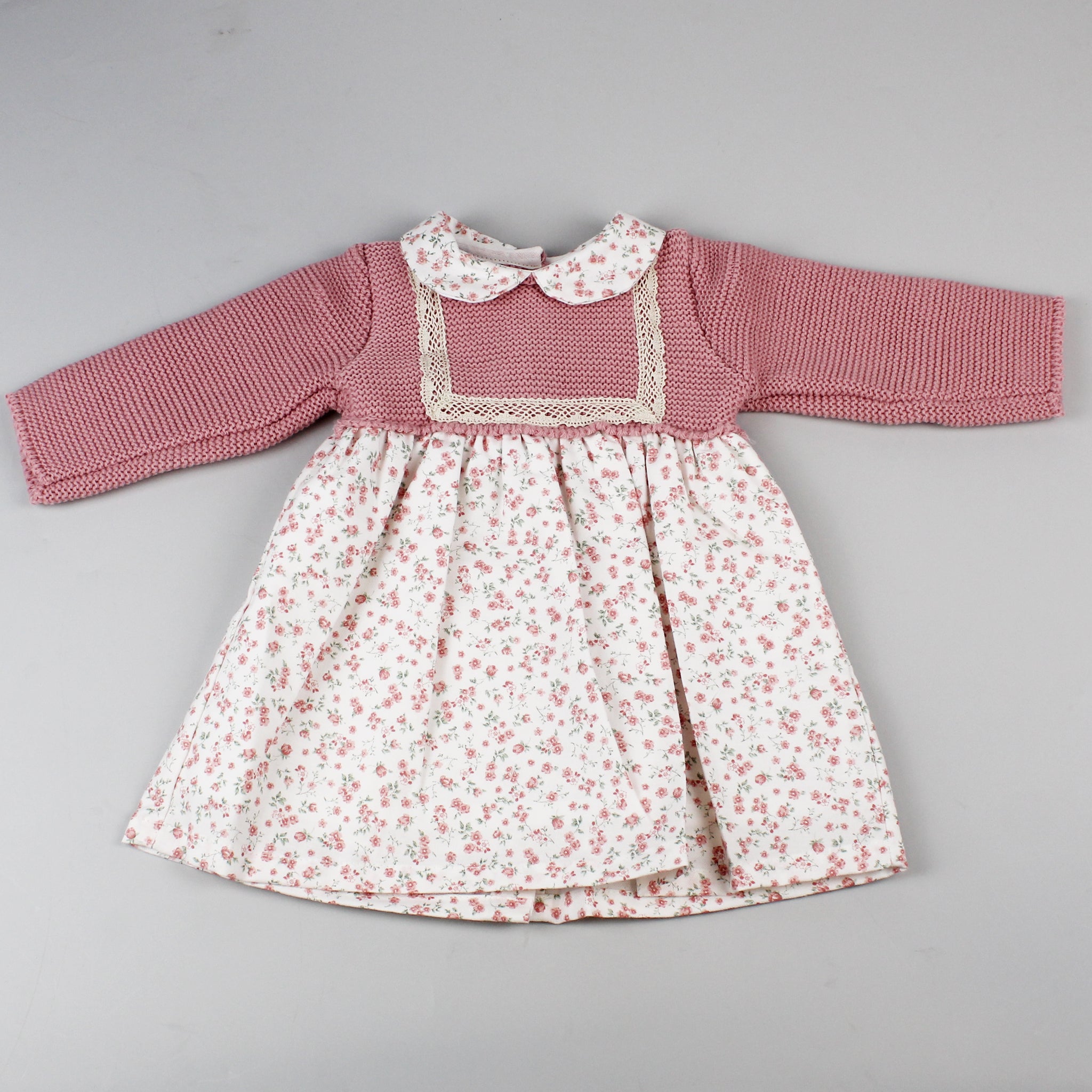 Baby Girl Dusky Pink and Floral Print Dress - Pex Sadie
