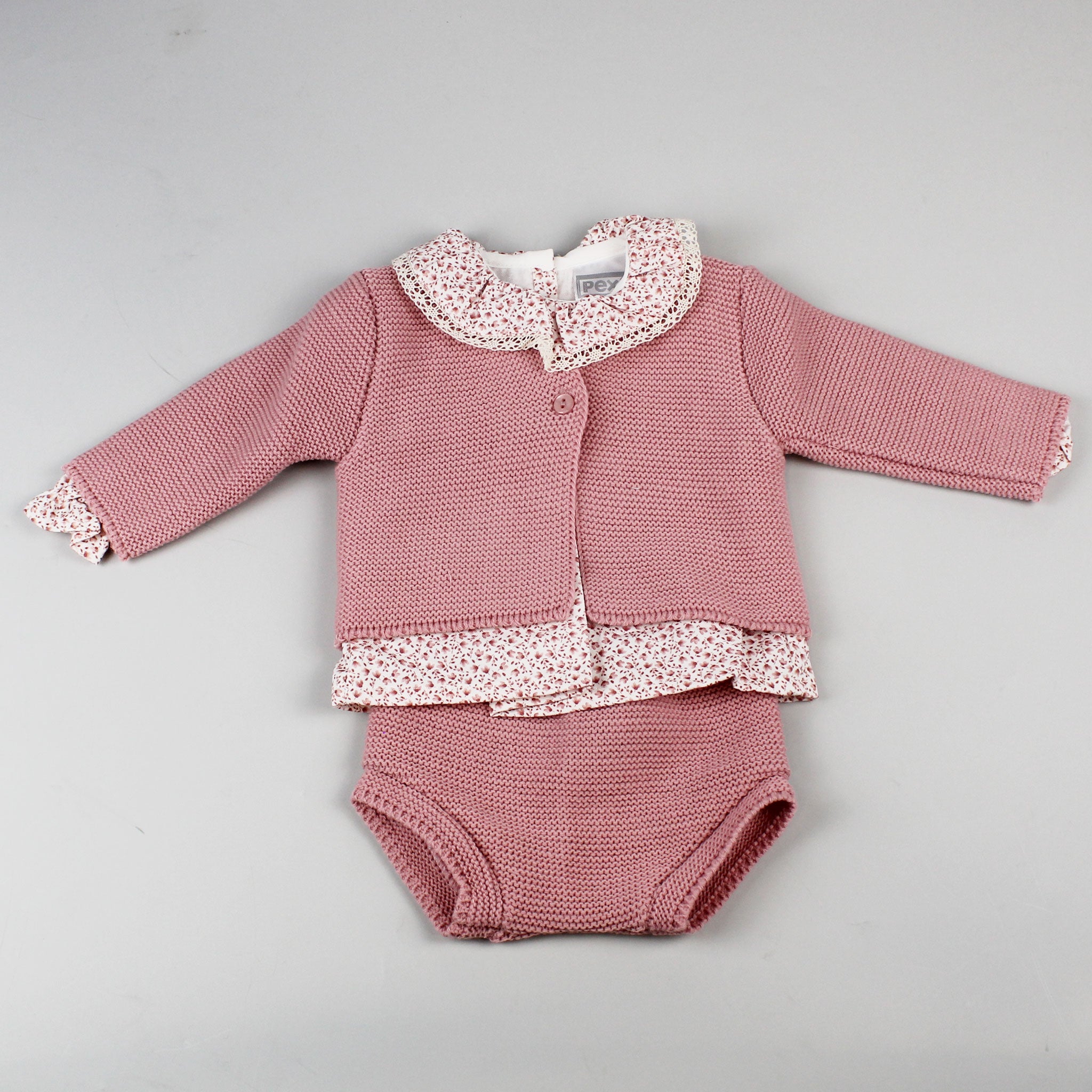 Baby Girl 3 Piece Knitted Outfit - Dusky Pink - Pex Sadie
