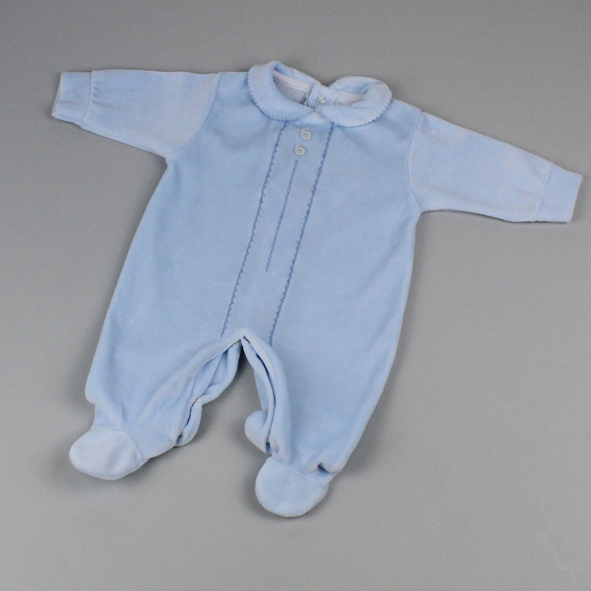 Baby Boys Blue Velour Sleep Suit
