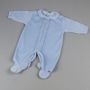 Baby Boys Blue Velour Sleep Suit