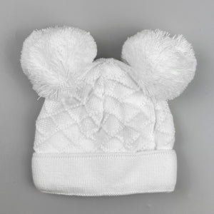 baby unisex white double knit bobble hat