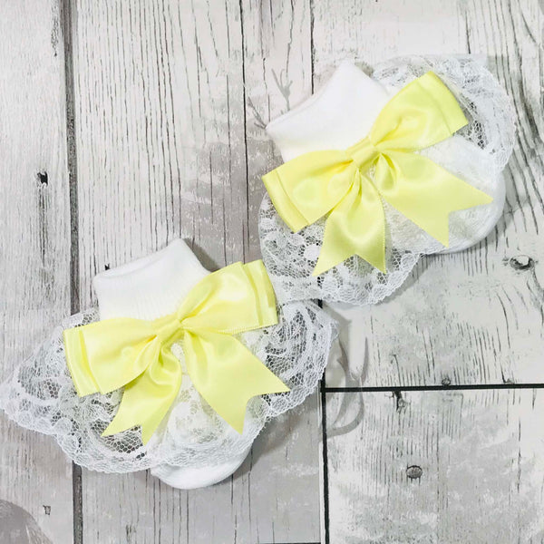 baby girl fancy frilly ankle socks yellow