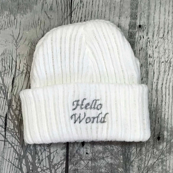 newborn baby knitted hat cap with hello world embroidery gift baby shower