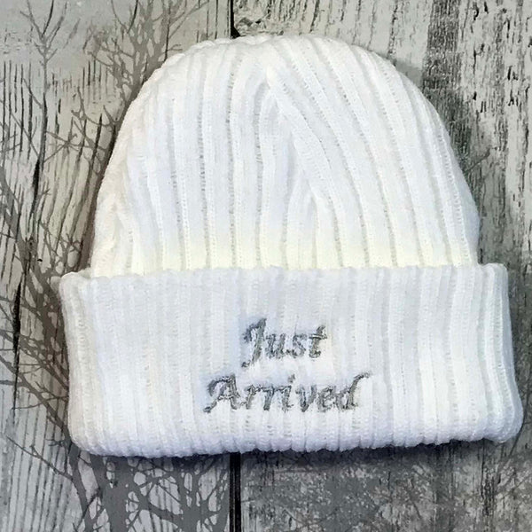 newborn baby knitted hat cap with just arrived embroidery gift baby shower
