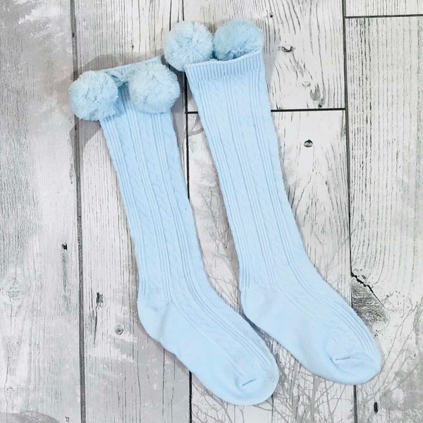baby blue boys spanish style pom pom socks
