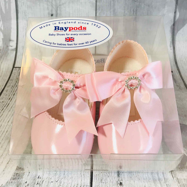 baby girls pink diamante bow shoes