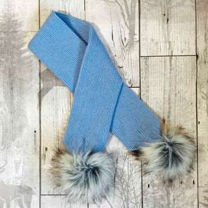 baby blue baby scarf with pom poms
