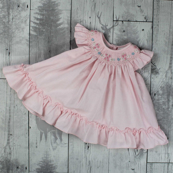 Pink Dress with hand smocking and embroidery- Dani by Sarah Louise D09514