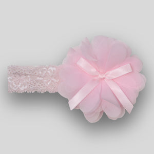 Baby Girl Pink Lace Headband with Flower and Bow