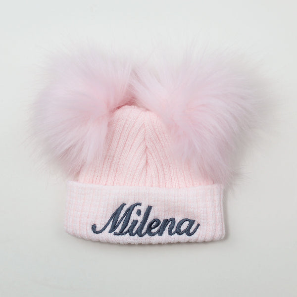 Personalised Newborn Baby Pom Hat - Pink - First Size