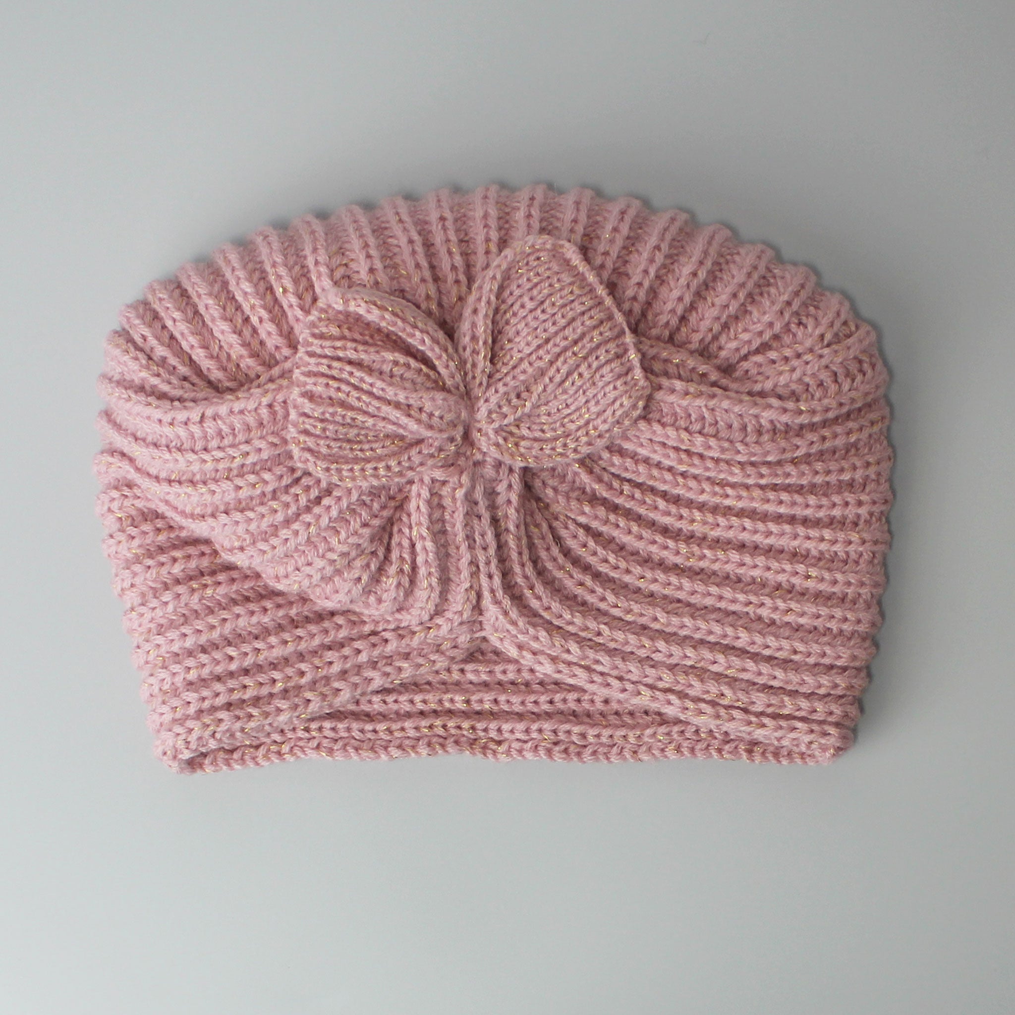 Knitted Turban Hat with sparkle-Pink