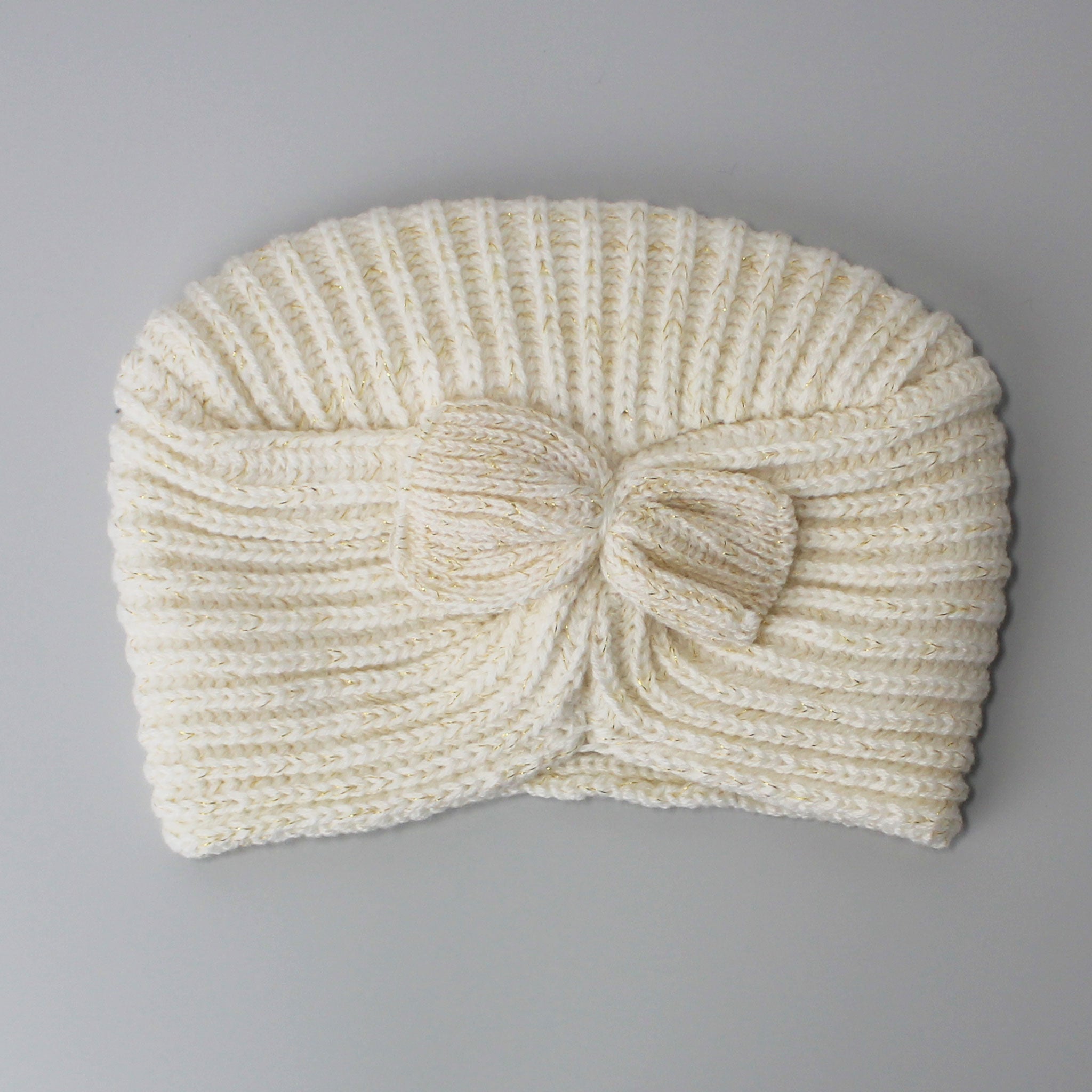 Knitted Turban Hat with sparkle - Cream