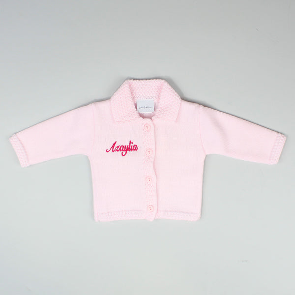 personalised baby girls pink cardigan