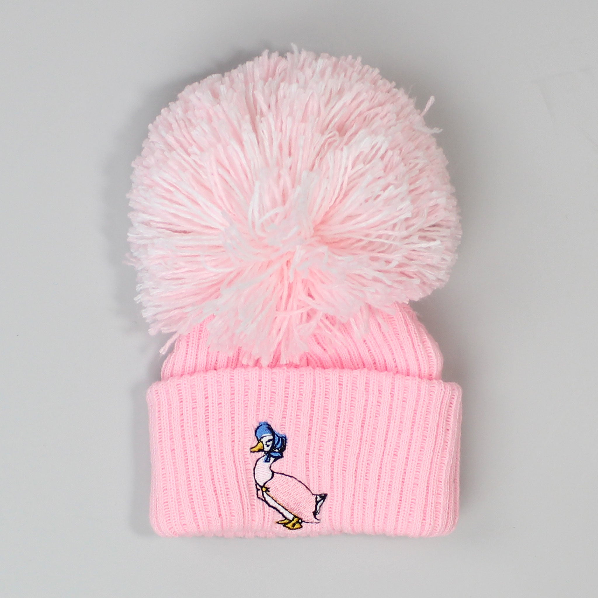 Pink Baby Pom Pom Hat with duck embroidery