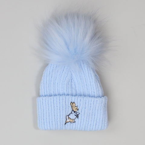 blue peter rabbit pom pom hat