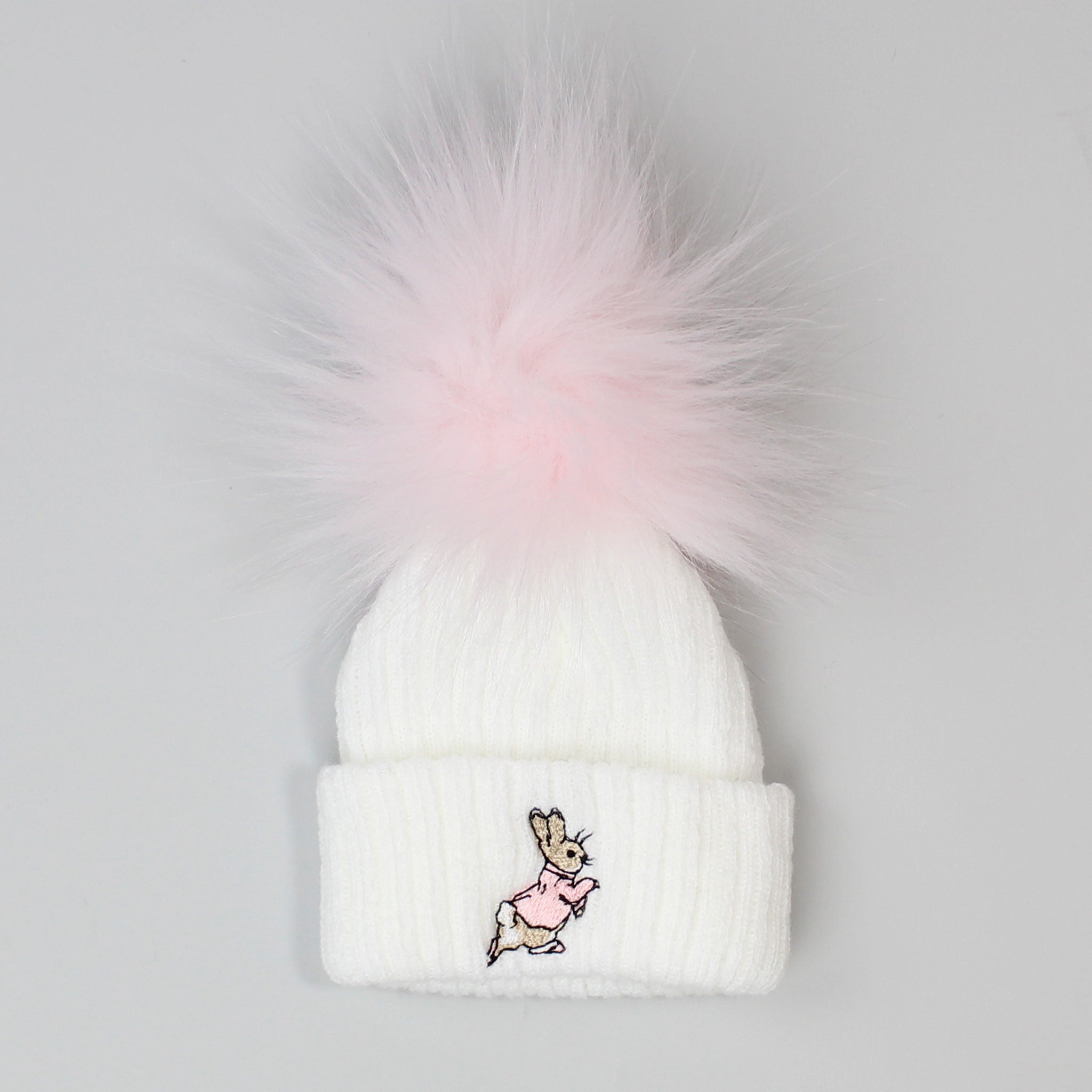 Baby Girls Rabbit Pom Hat - White