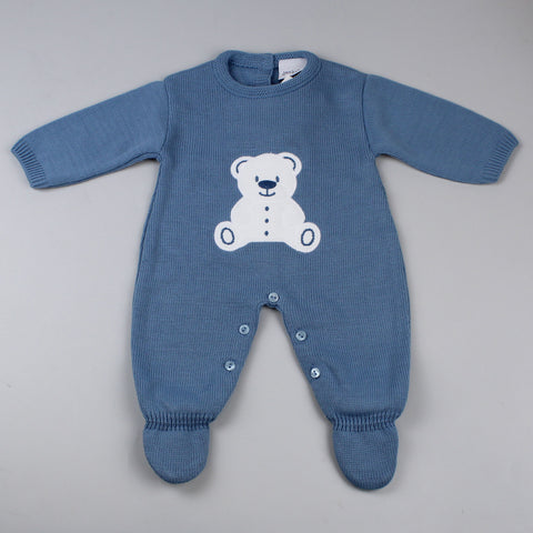 baby boys blue and white bear knitted one piece