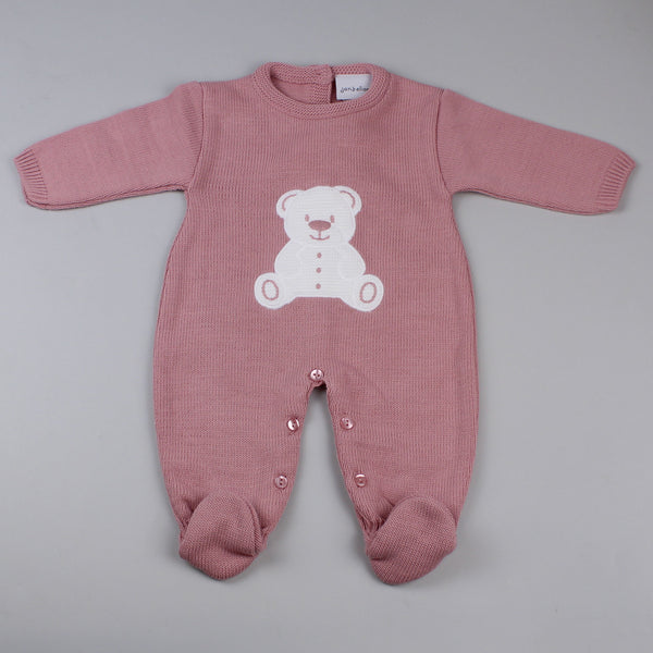 pink knitted all in one white bear outfit