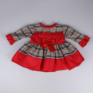 baby girl beige tartan dress with red bows