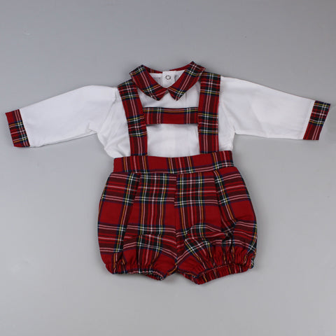 baby boys red tartan shirt and shorts set ideal for christmas