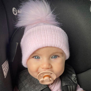 Pink Baby Pom Pom Hat - Pastel Colour Bobble Hat