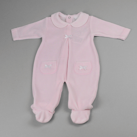 Baby Girls Snuggle Sleepsuit In Pink velour pex
