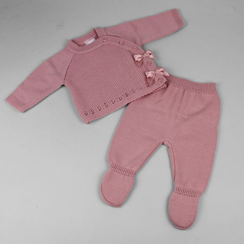Baby girls pink knitted dusky pink spanish style outfit
