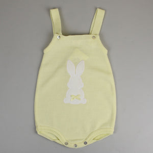 yellow knitted white rabbit dungarees