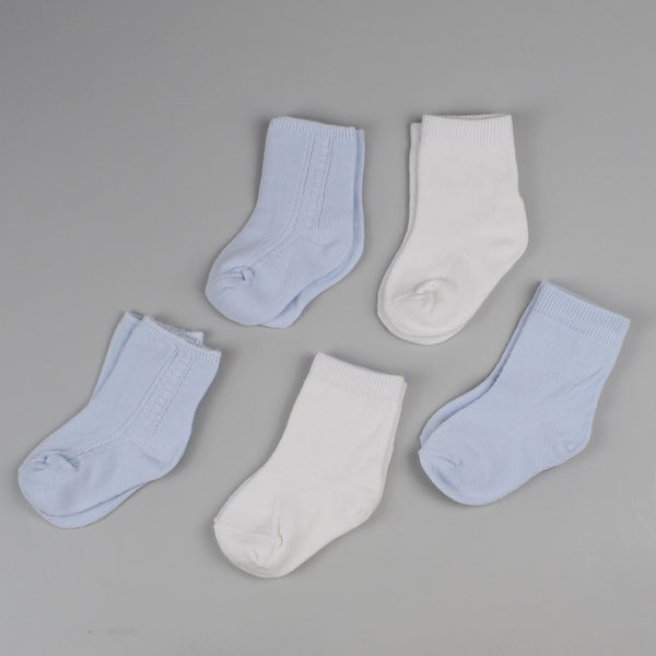 5 pack white blue baby socks pex