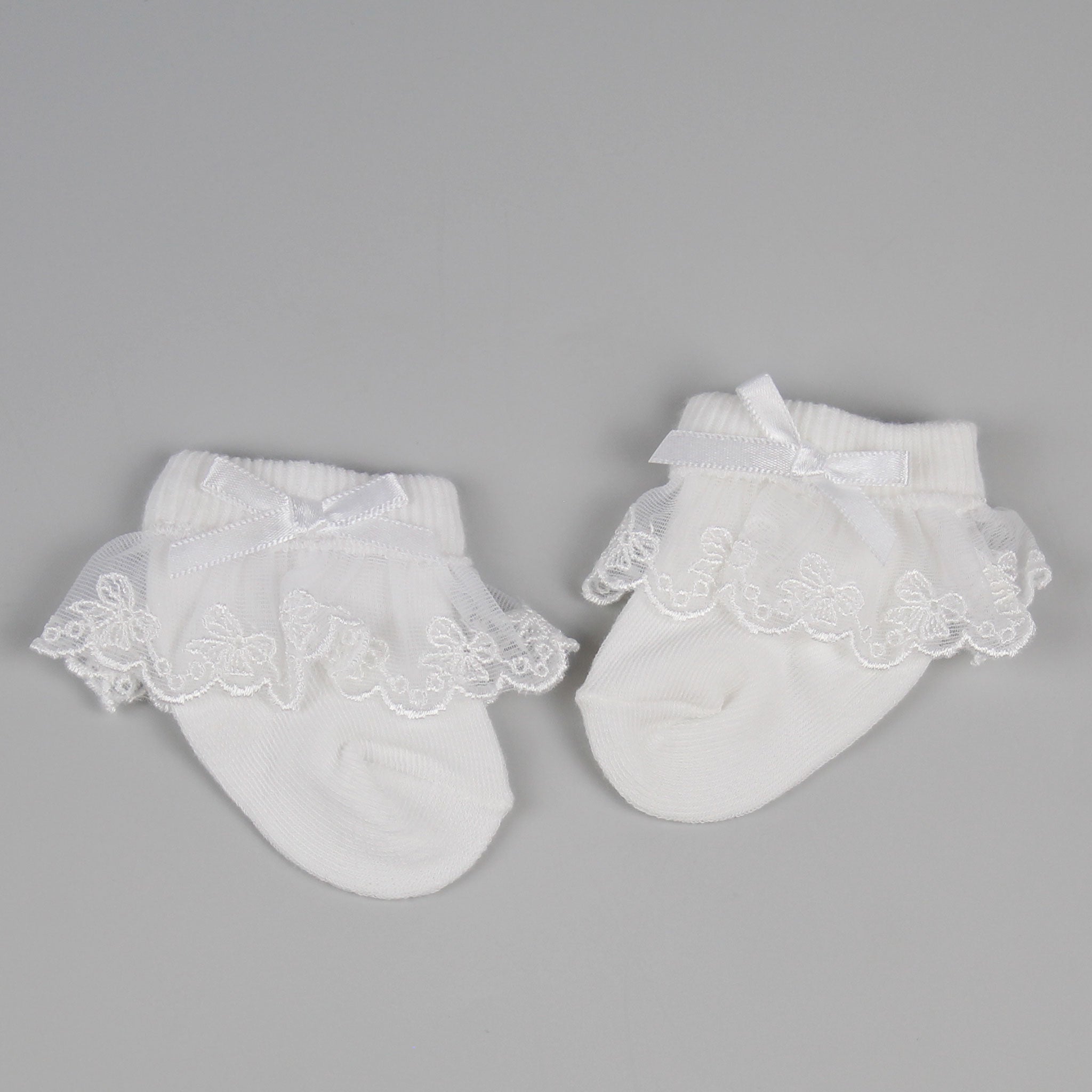baby girl white lace socks with bow and frills pex