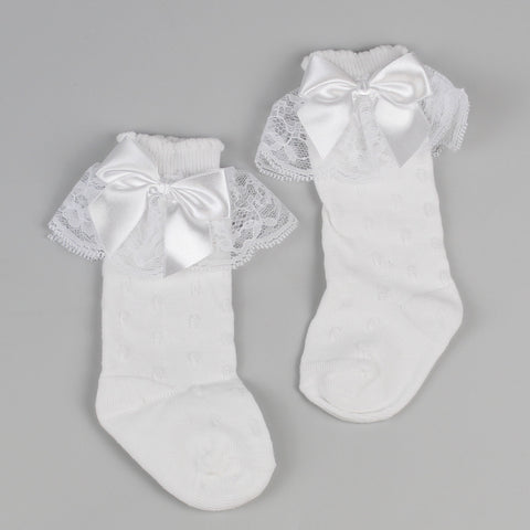 baby girls white high knee socks with bow pex tina