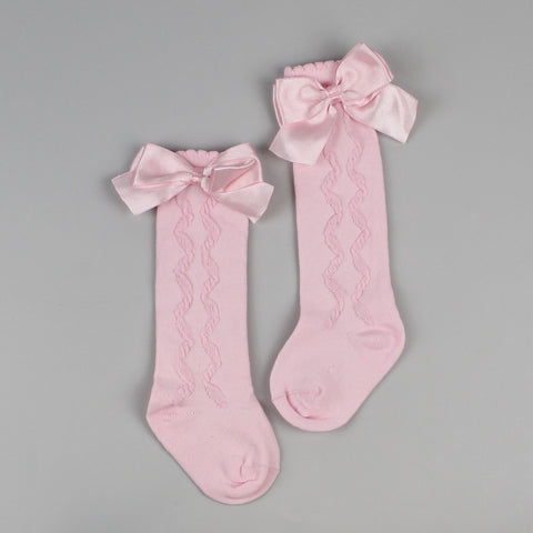 baby girls high knee pink socks with bow pex grazia